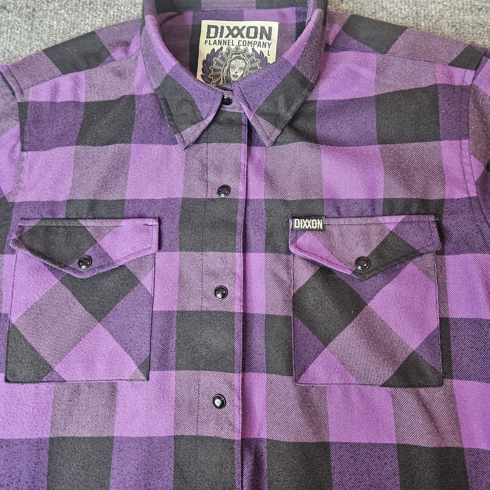 Dixxon Women's The Heiress Flannel Shirt Size Large Pearlsnap Longsleeve Purple